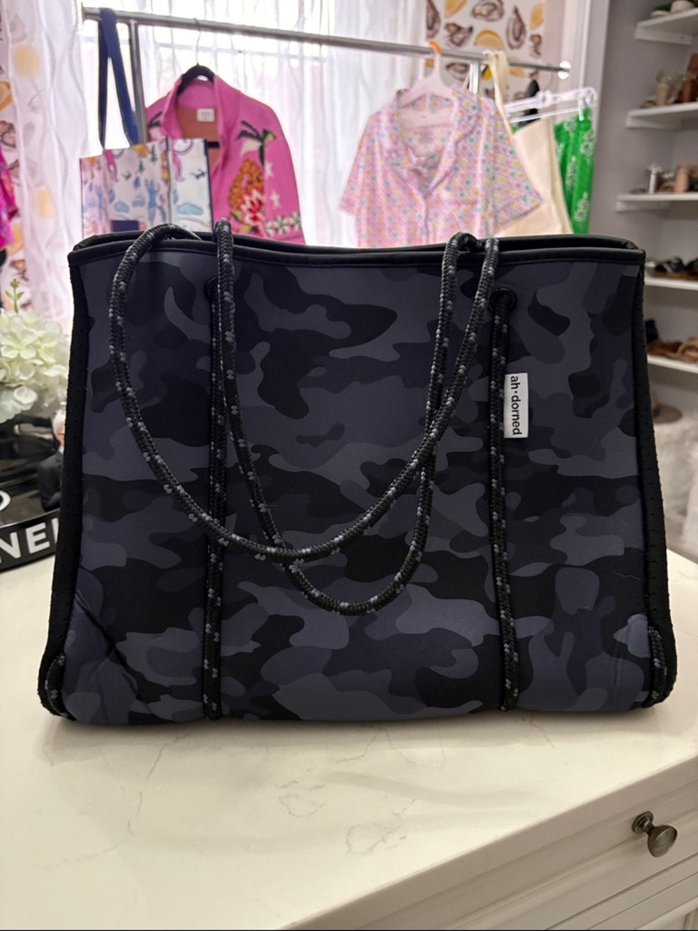 ah-dorned Black & Gray Camo Neoprene Tote